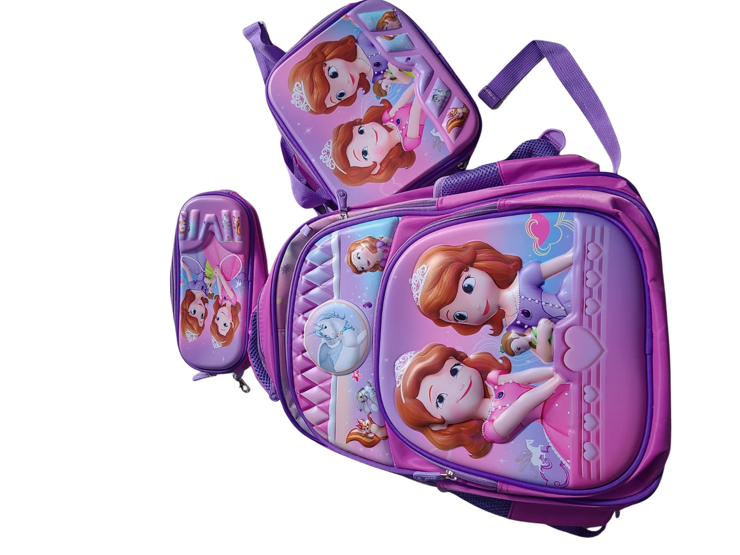 New Sofia the First 3-Piece School Bag Set for Girls | 41 × 21 cm | Waterproof Cartoon Backpack