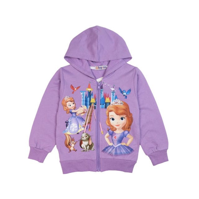 purple Sofia the first themed girls jacket front side