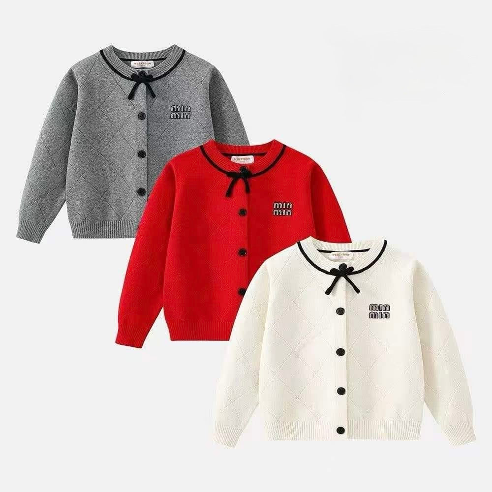 Girls’ Comfortable Sweater – Red, Cream & Grey | Sizes 110–150