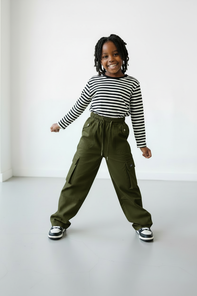 Heavy Girls Cargo Pants | Casual Cotton Trousers for Kids | Multiple Pockets | Comfortable Fit | (29-33)