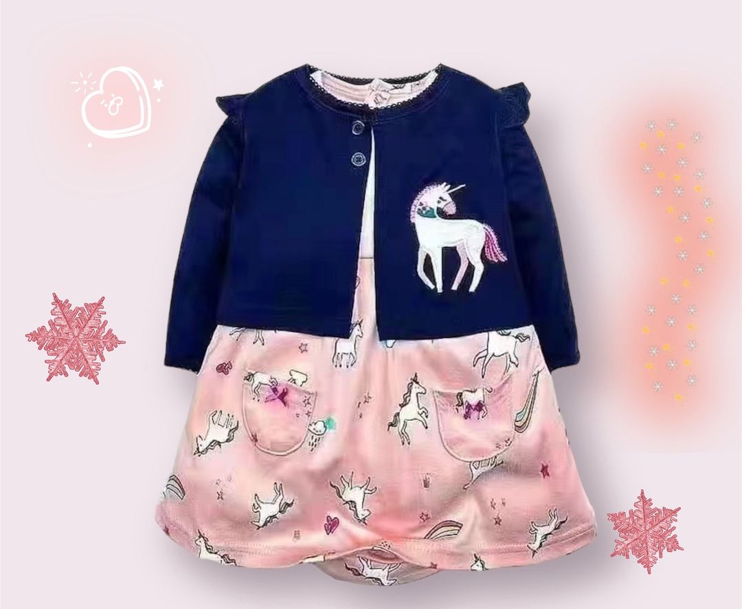 Baby Girls' Dress Set with Sunflower and Unicorn Themes