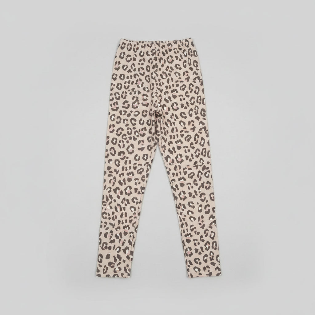 Cream Leopard Print Girls Tights | Ages 7โ16 | Soft Stylish Kids Leggings
