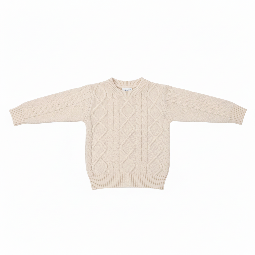 Cream long sleeved knit pattern sweater