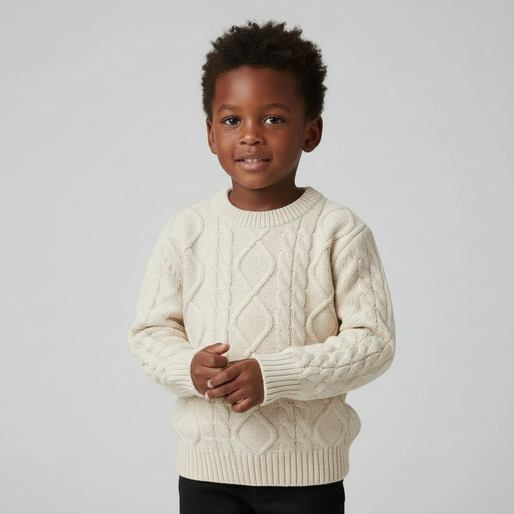 Cream long sleeved knit pattern sweater