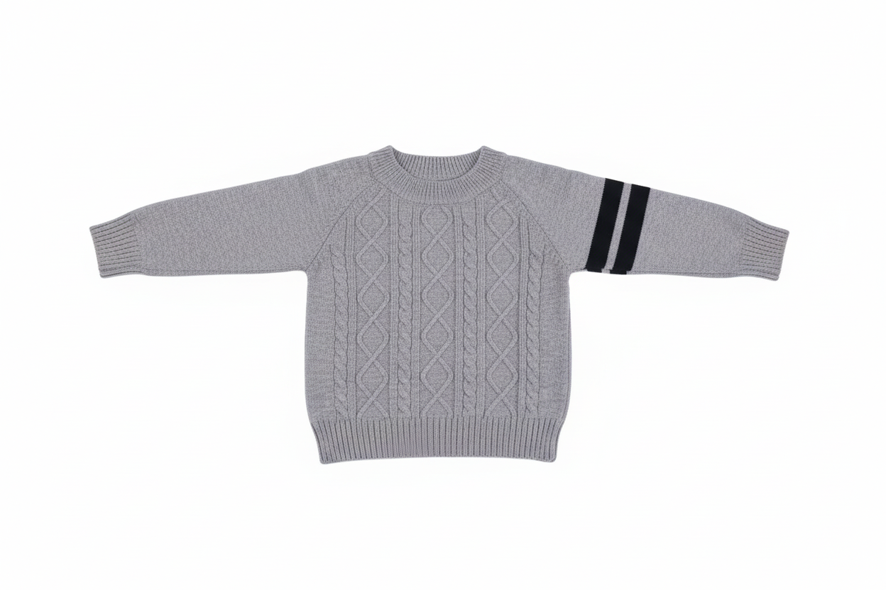 Gray long sleeved knit pattern sweater