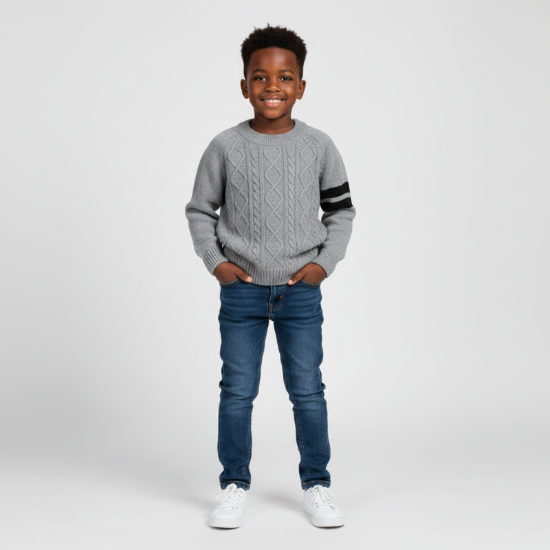 Gray long sleeved knit pattern sweater