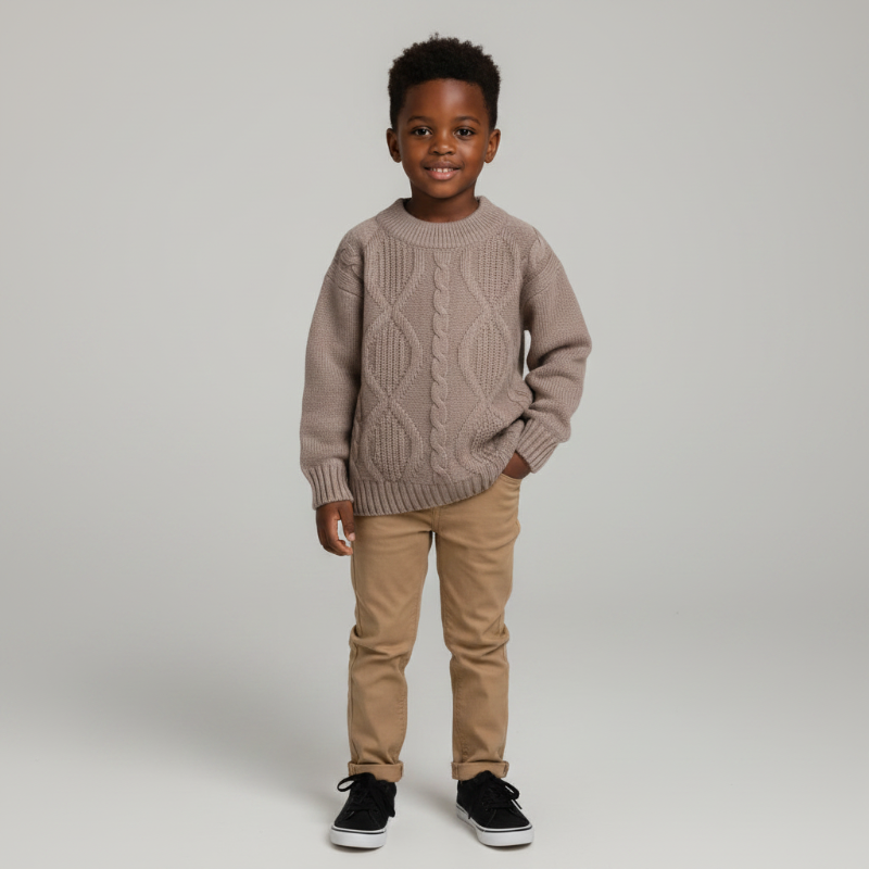 Brown long sleeved knit pattern sweater