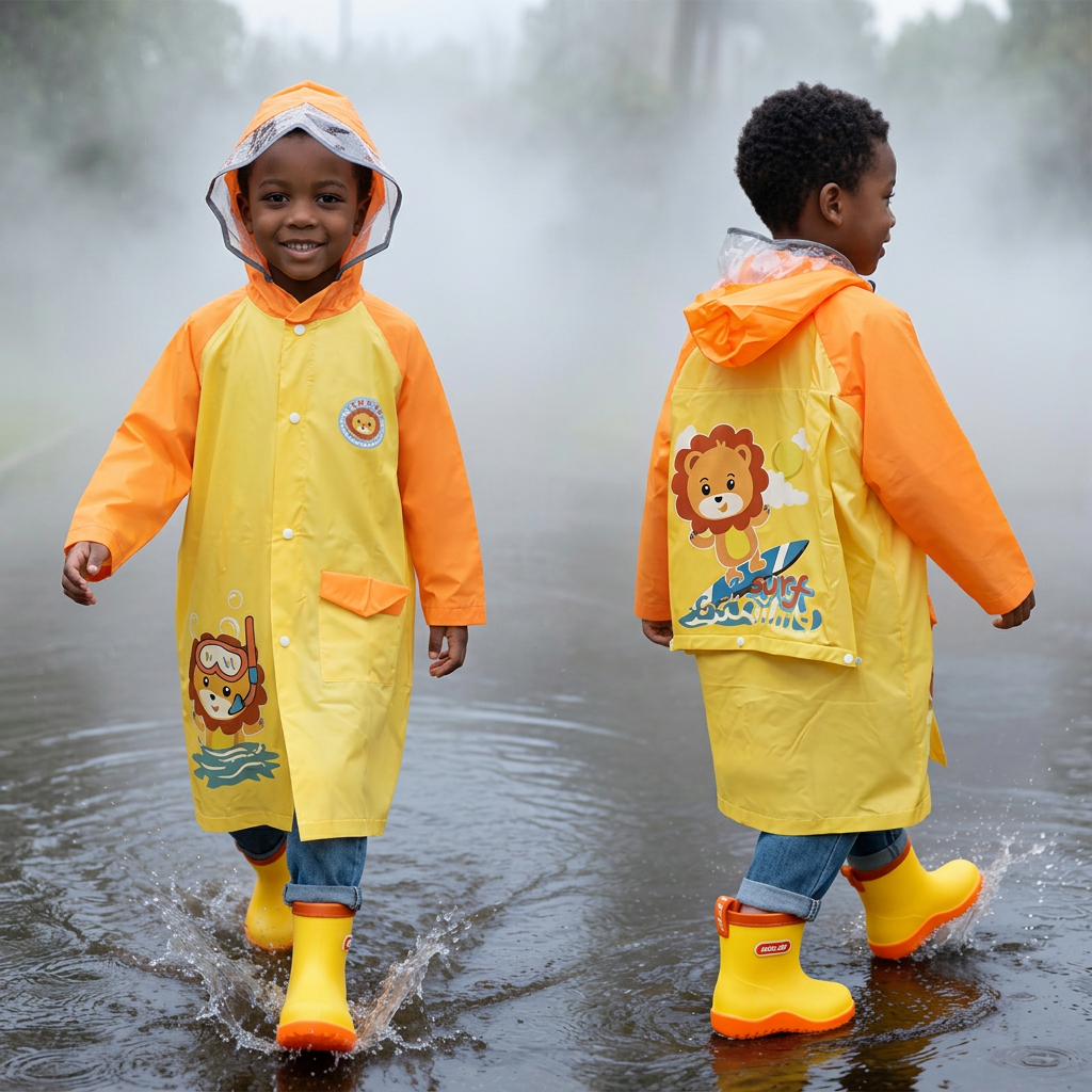 Yellow & Orange Lion Cartoon Raincoat for Kids | Jobi Smart Kids