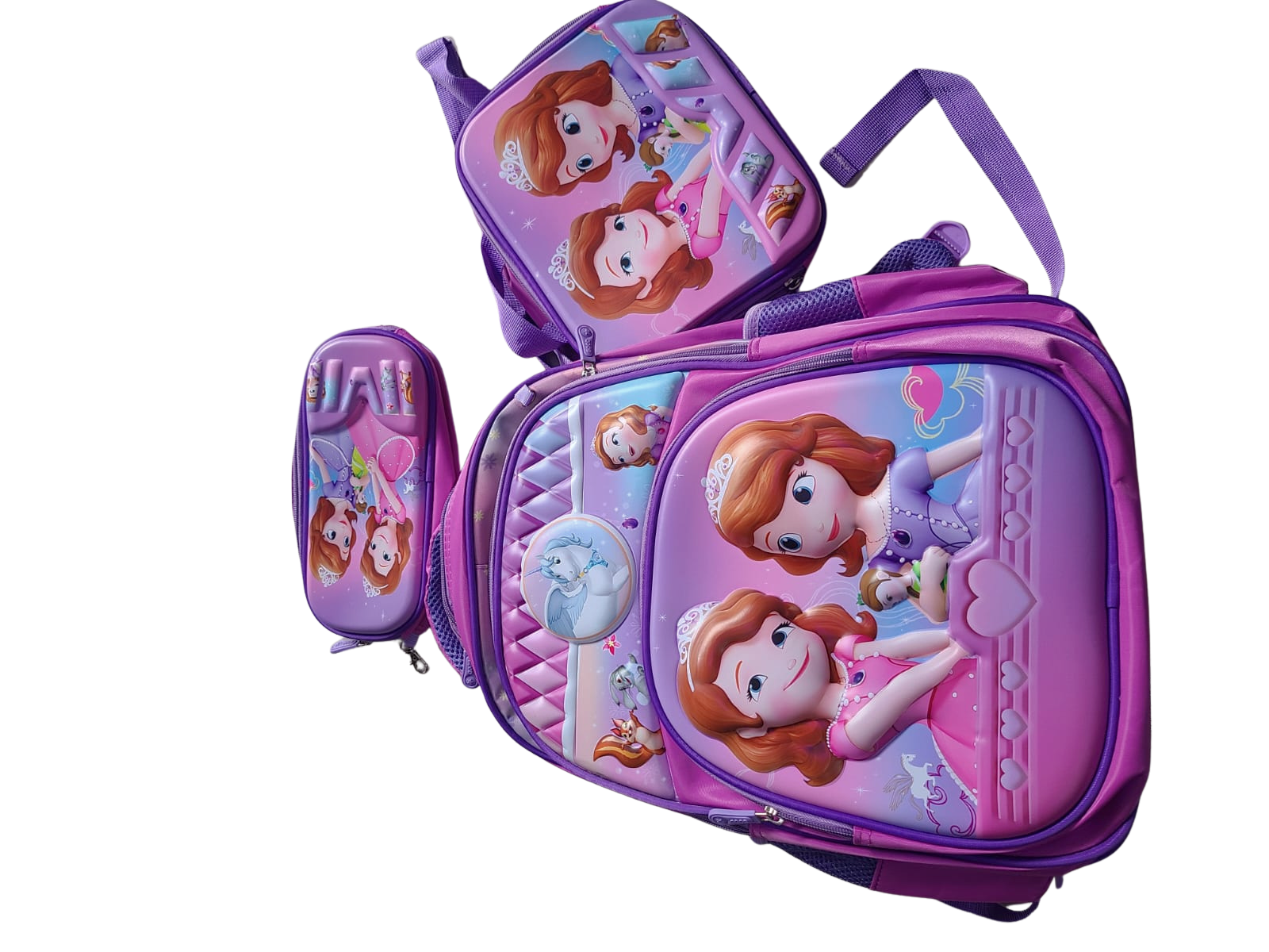 New Sofia the First 3-Piece School Bag Set for Girls | 41 × 21 cm | Waterproof Cartoon Backpack