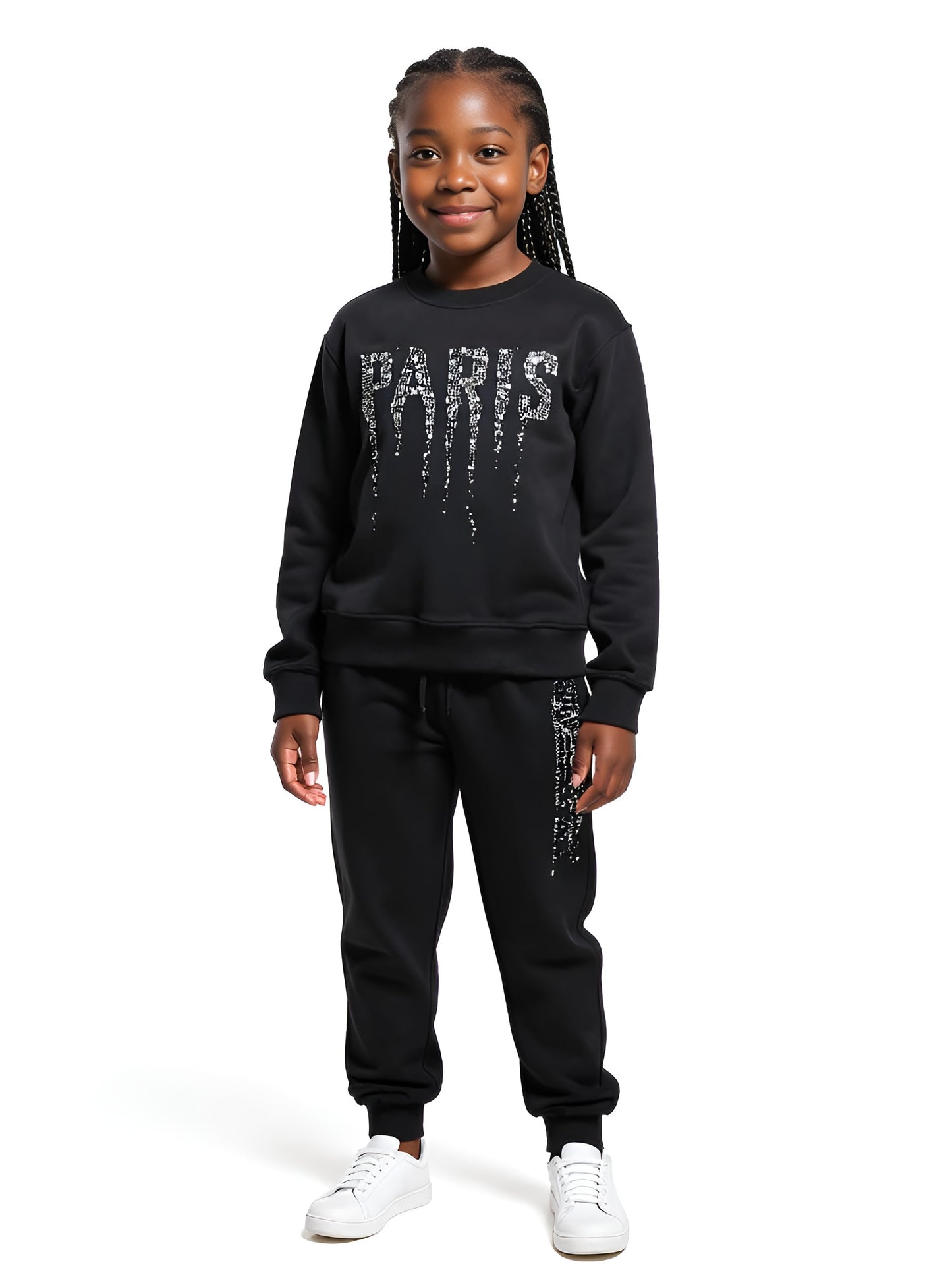 Paris Girls' Tracksuit |Pink, Black & Cream | 10-12Y