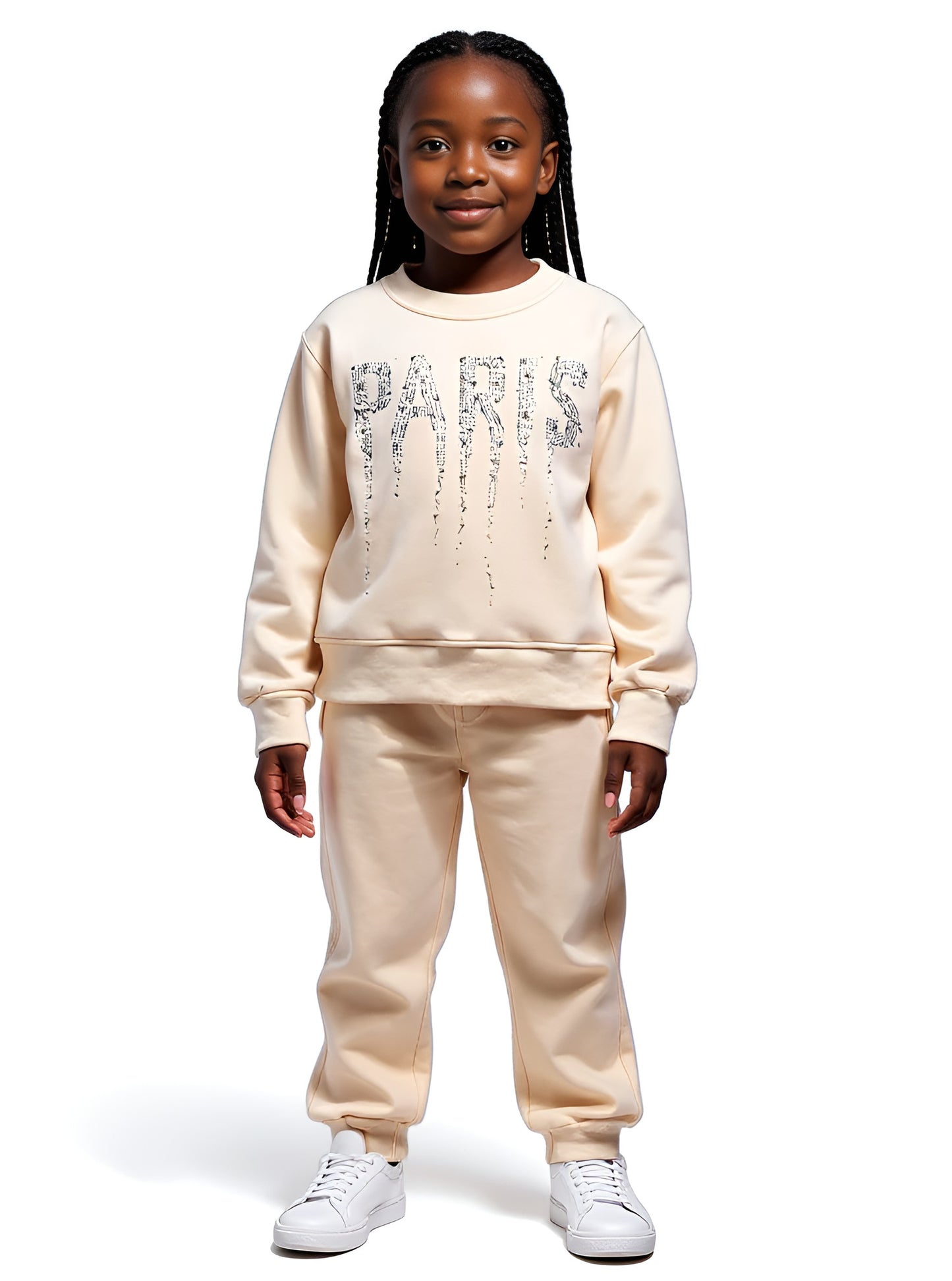 Paris Girls' Tracksuit |Pink, Black & Cream | 10-12Y