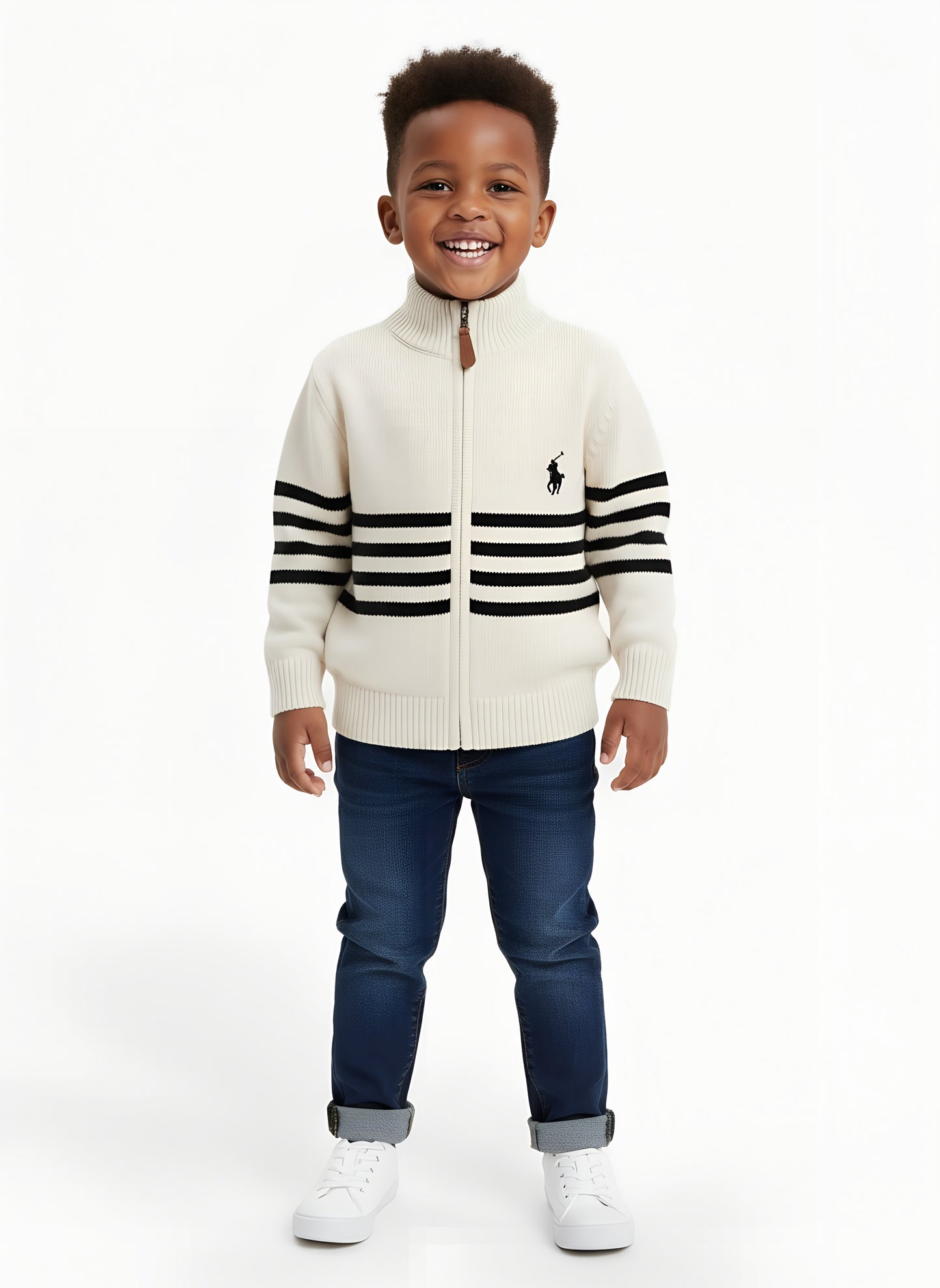 Kids High Quality Polo Sweaters with Stripes | Sizes 110–150 | Colors Red, Grey, Black, Cream, Brown