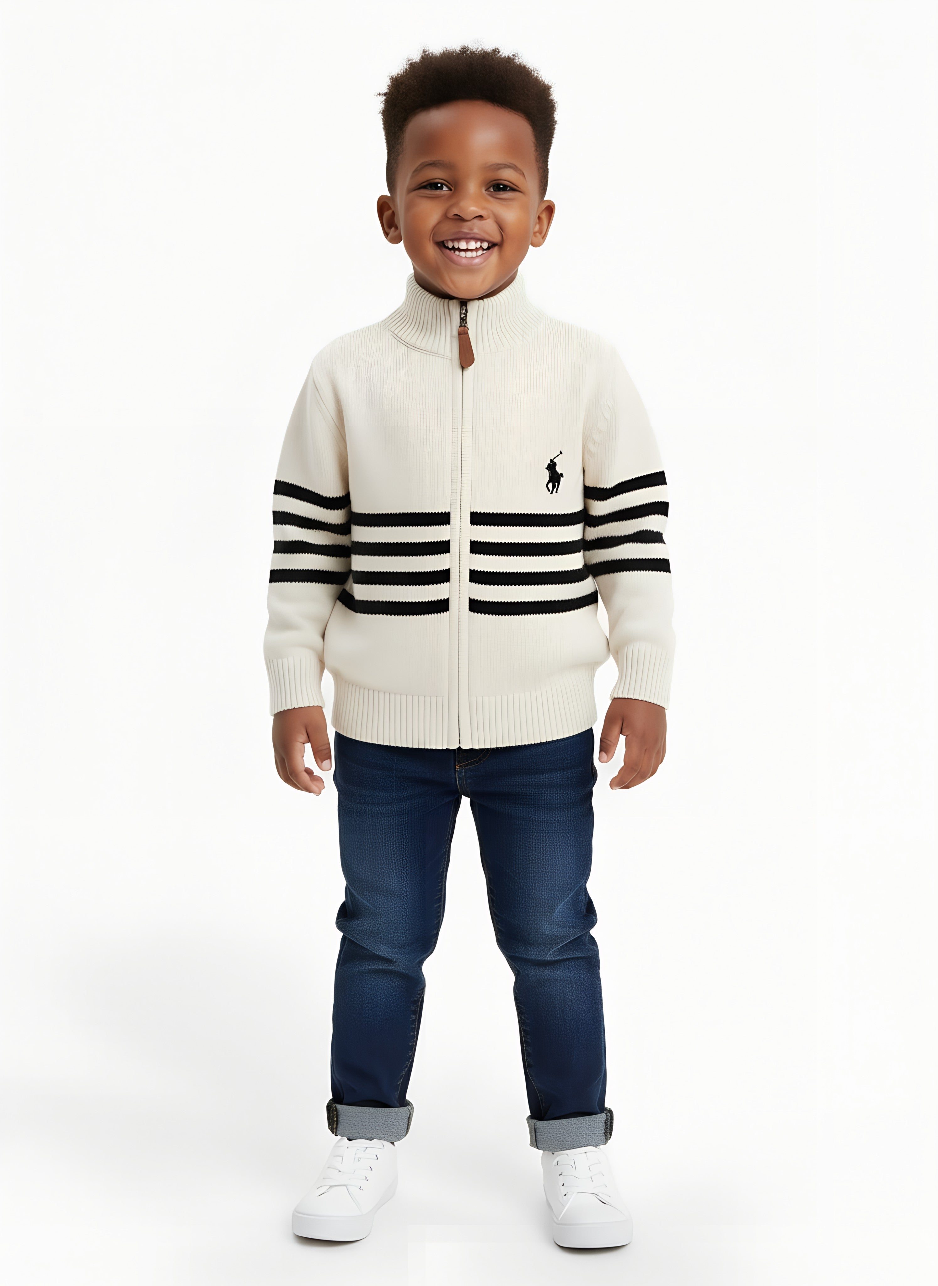 Kids High Quality Polo Sweaters with Stripes | Sizes 110–150 | Colors Red, Grey, Black, Cream, Brown