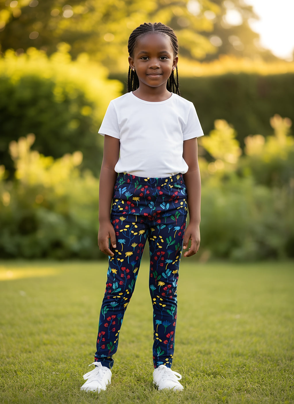 Blue tights with yellow flowers