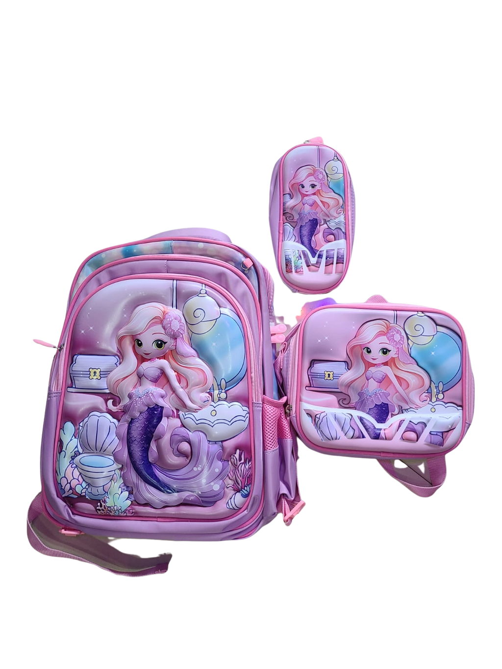 New Mermaid-Themed 3-Piece School Bag Set for Girls | Durable & Waterproof Backpack