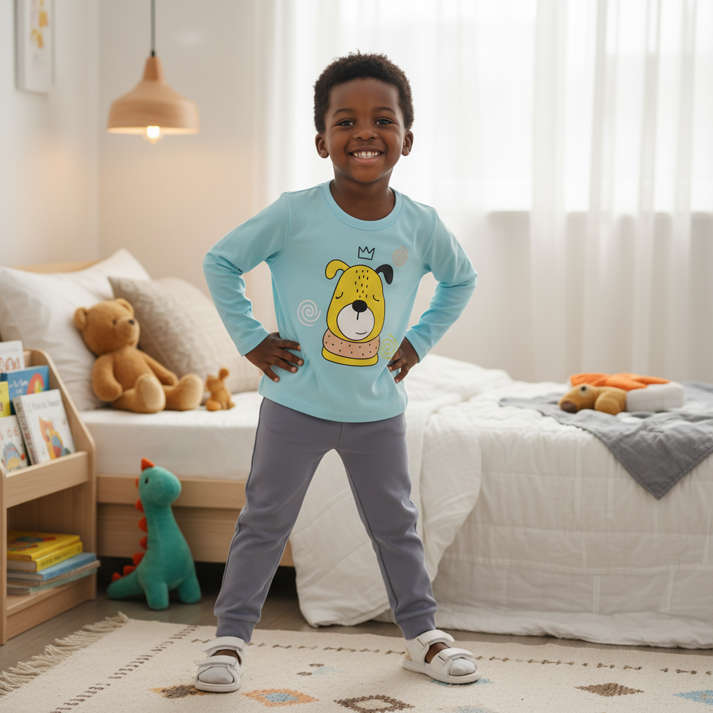 Kids Pajamas Light Blue & Grey | Size 75 | 100% Cotton | Unisex