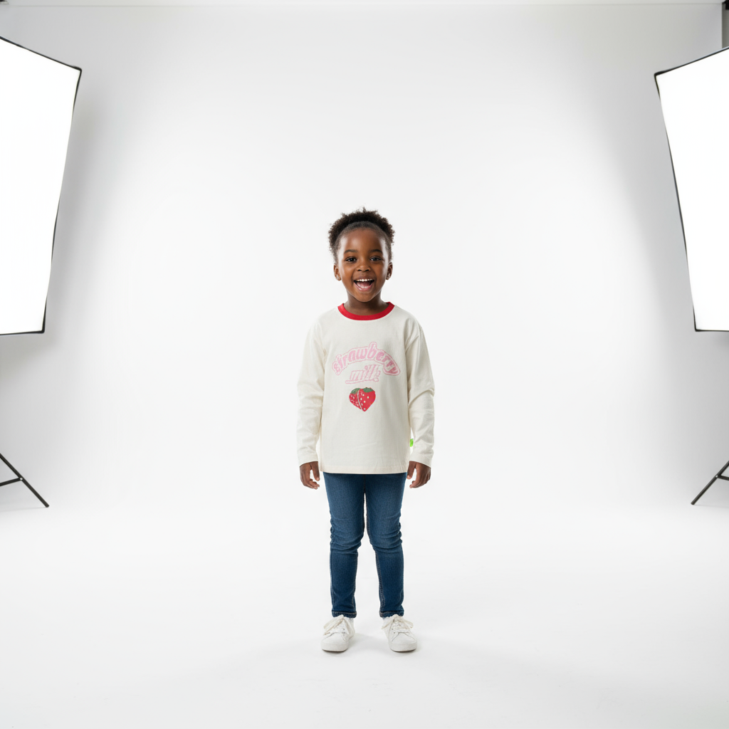 Strawberry Milk Long-Sleeved Girls Shirt | Ages: 3-8yrs | 100% Cotton