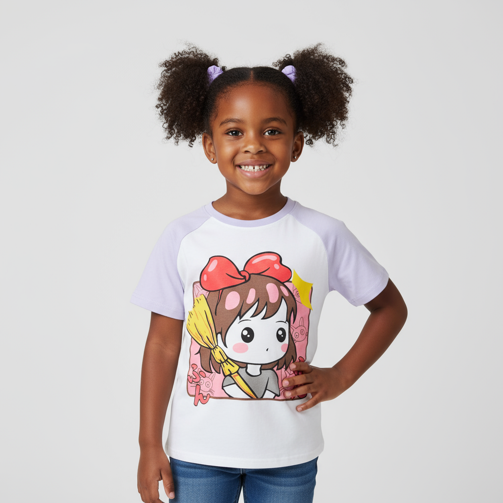 High Quality White & Purple Girls Short Sleeve T-Shirt | Sizes 3–4 & 6–7 yrs
