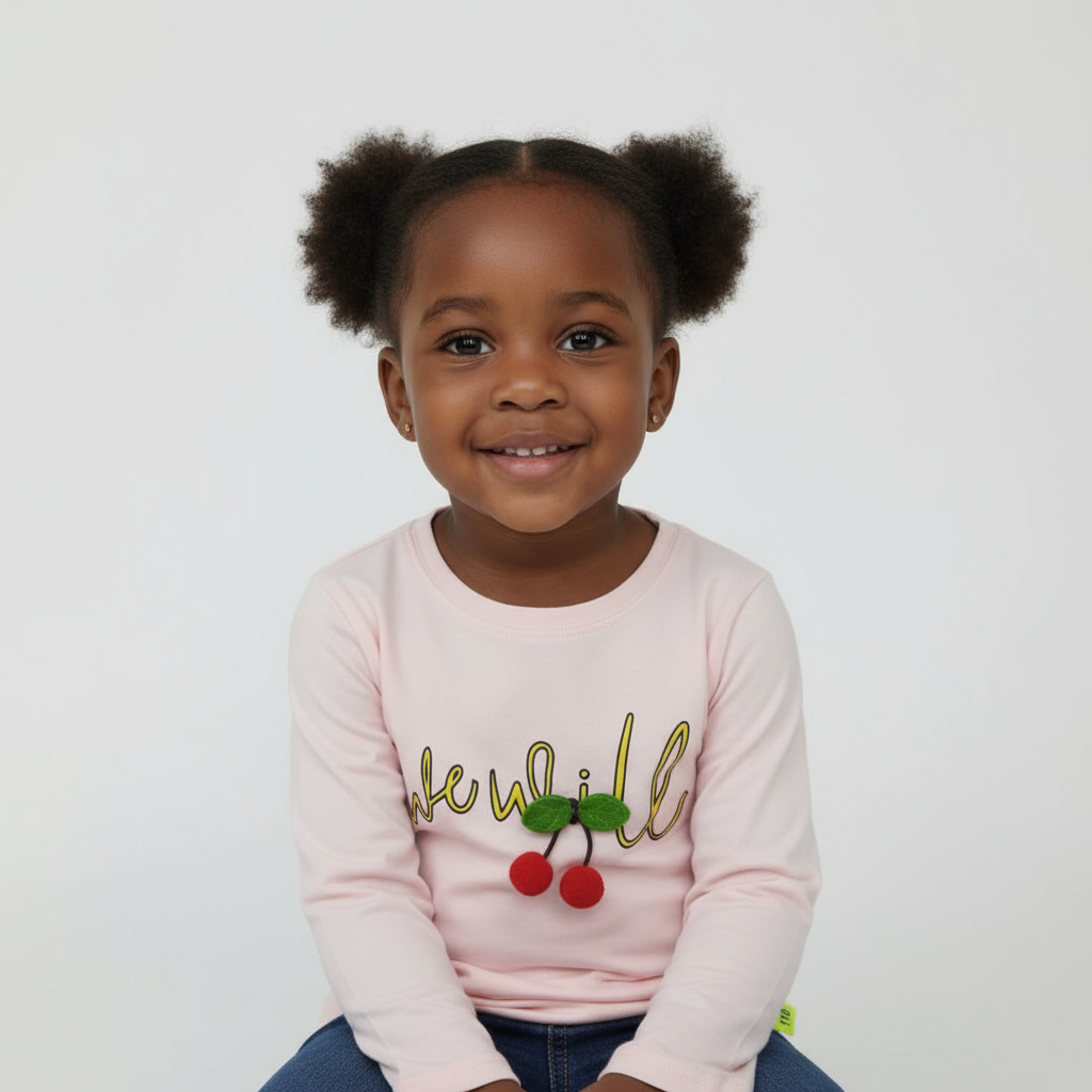 Cherries Long Sleeve Girls T-Shirt | Size 5–6 yrs (120) | Cotton Comfort