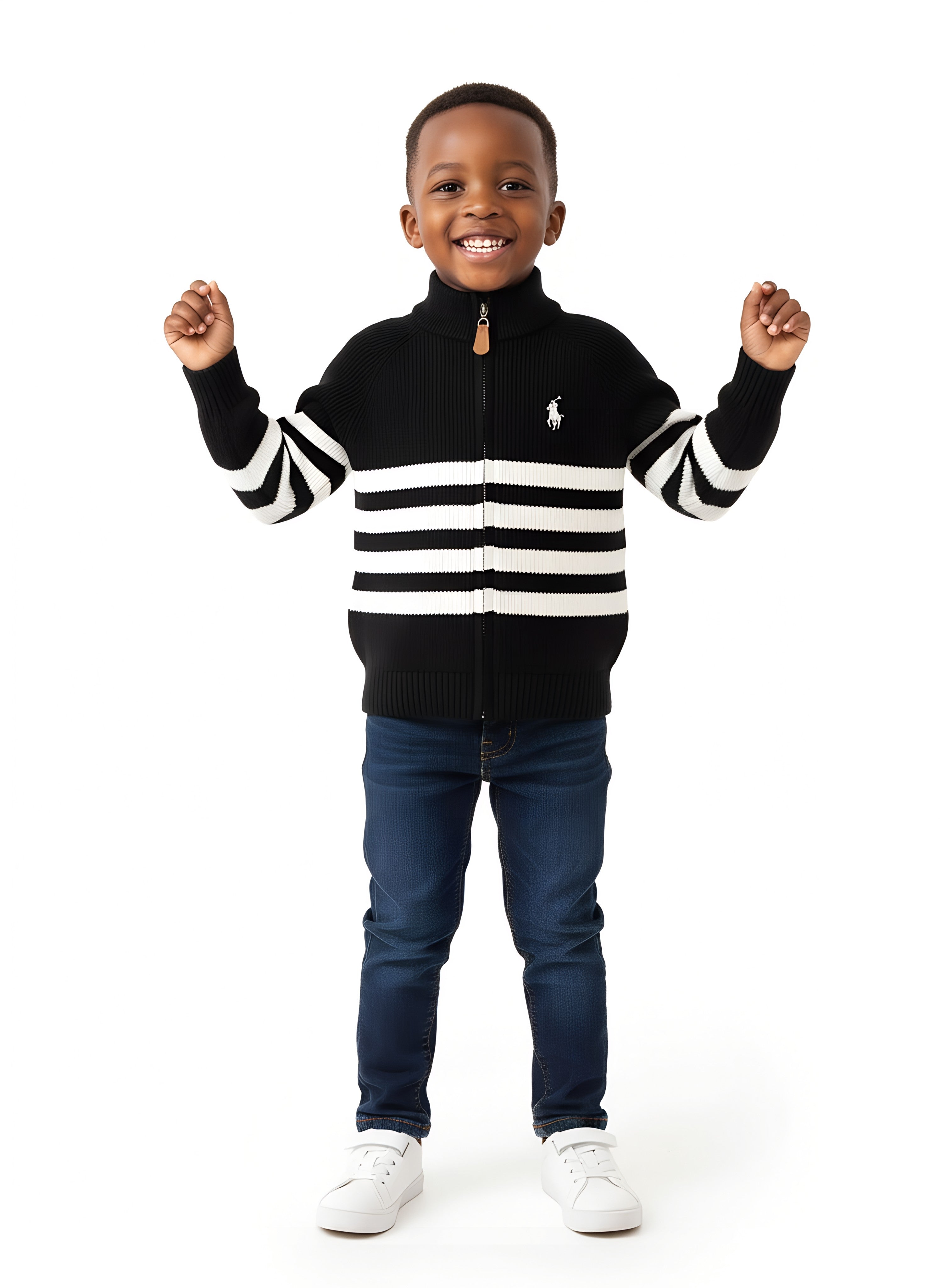 Kids High Quality Polo Sweaters with Stripes | Sizes 110–150 | Colors Red, Grey, Black, Cream, Brown