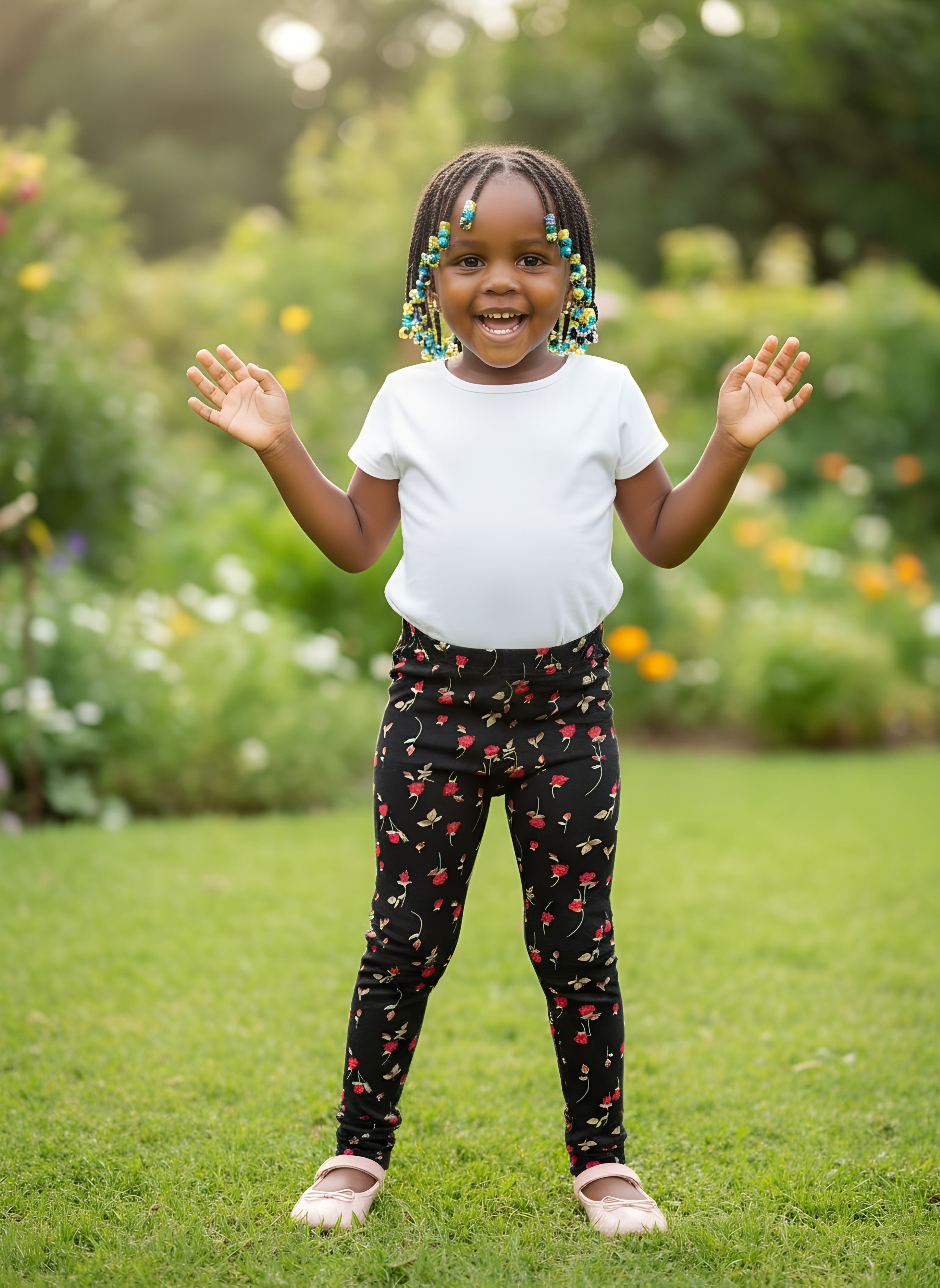 Black with Roses Girls Tights | Size 100 | Stylish & Comfortable