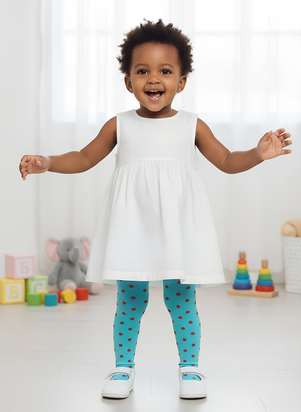 Quality Blue Polka Light Girls' Stockings | Soft & Cozy | Size 12–16m