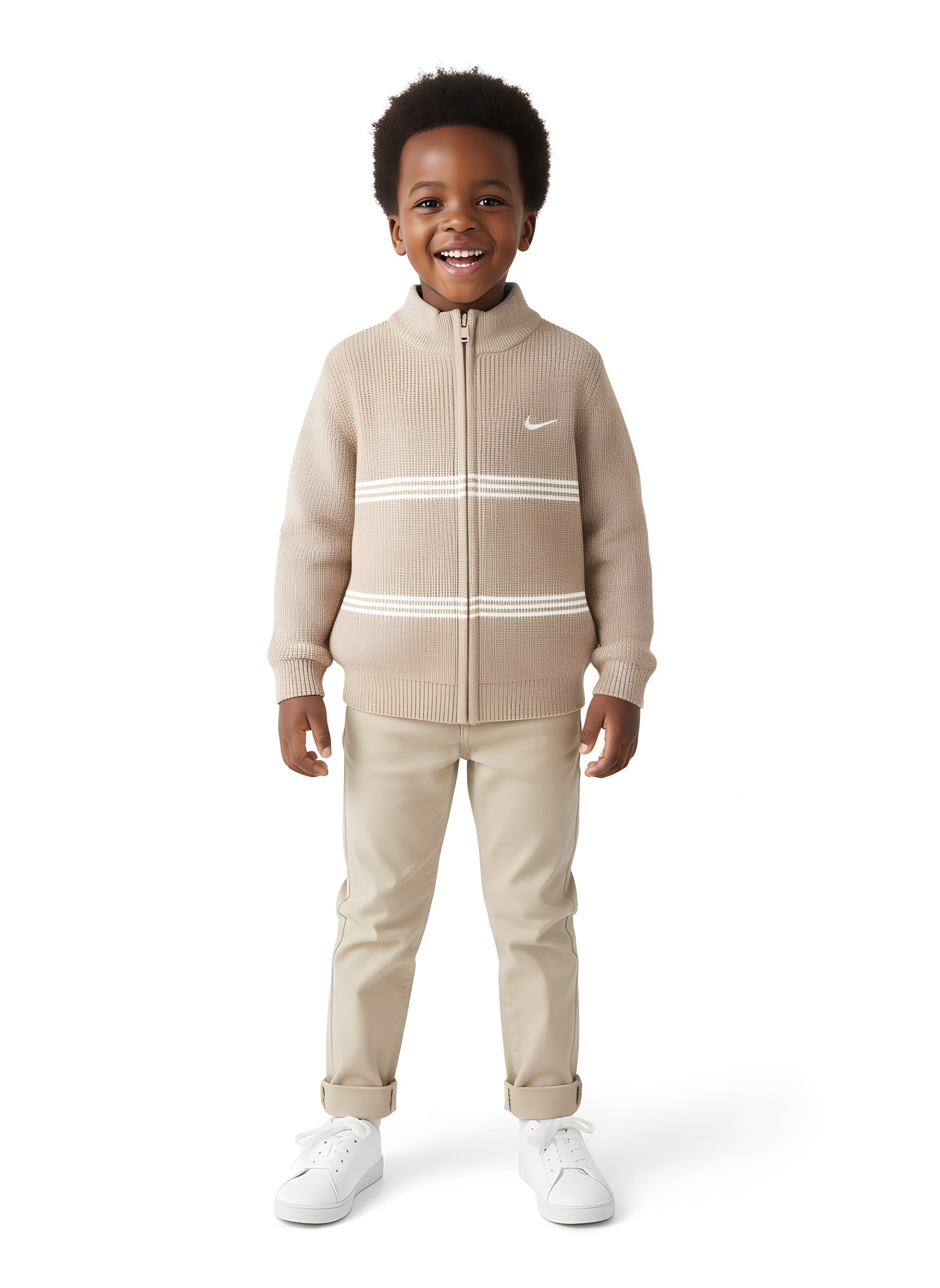 High Quality Boys’ Knitted Nike Sweaters with White Stripes | Sizes 150–180 | Black, Grey, Brown