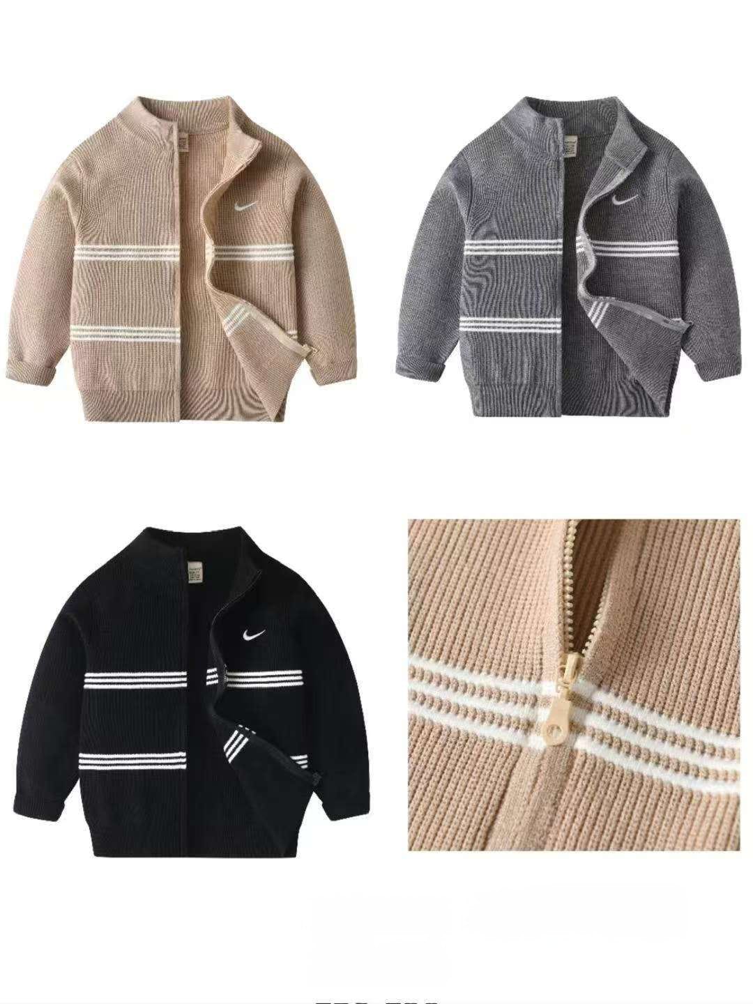 High Quality Boys’ Knitted Nike Sweaters with White Stripes | Sizes 150–180 | Black, Grey, Brown