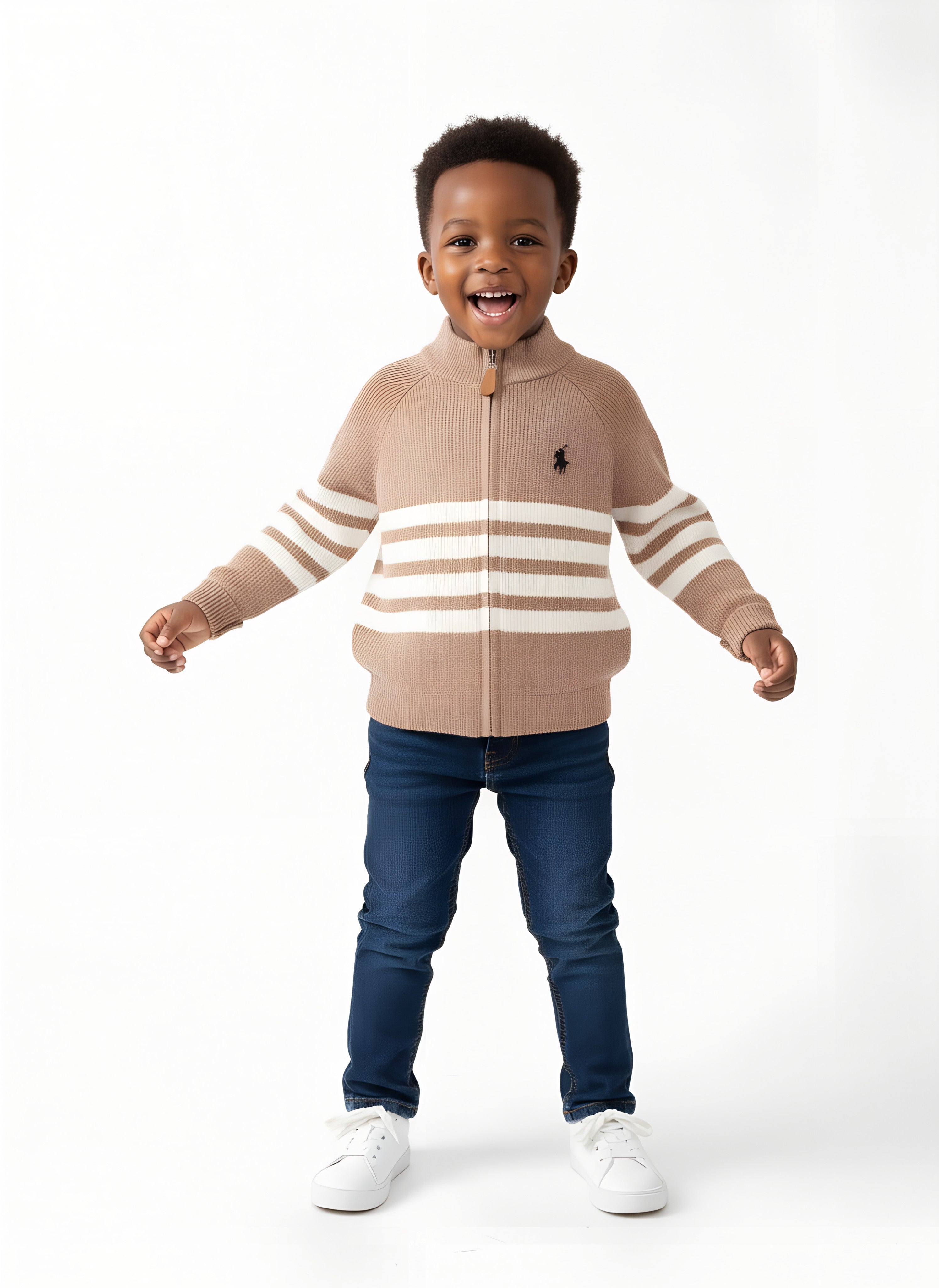 Kids High Quality Polo Sweaters with Stripes | Sizes 110–150 | Colors Red, Grey, Black, Cream, Brown