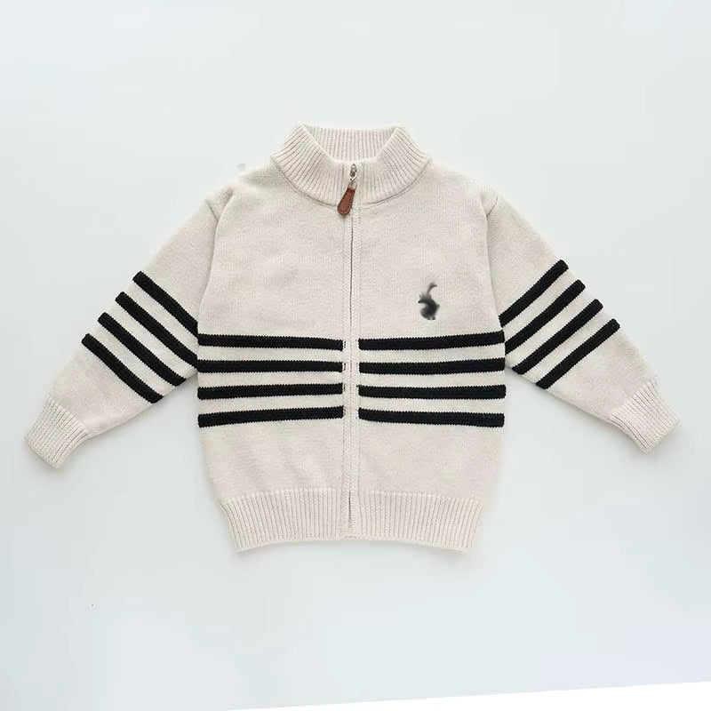 Kids High Quality Polo Sweaters with Stripes | Sizes 110–150 | Colors Red, Grey, Black, Cream, Brown