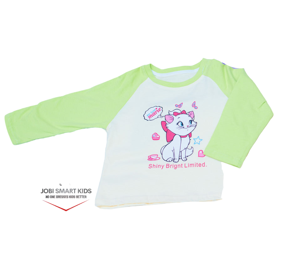 High Quality Marie Girls Long Sleeve T-Shirts | Green & Pink | 3–4 (100), 5–6 (120), 7–8 (140)