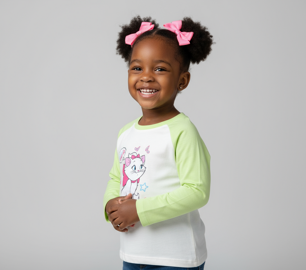 High Quality Marie Girls Long Sleeve T-Shirts | Green & Pink | 3–4 (100), 5–6 (120), 7–8 (140)