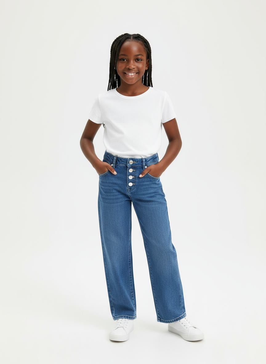 Button-Up Girls Denim Jeans | Stylish & Comfortable | Kids