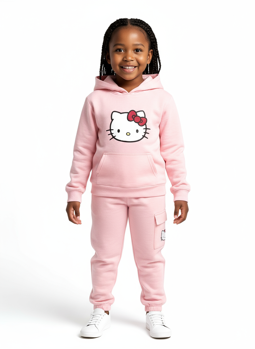 High Quality Hello Kitty Kids Tracksuit  | Grey, Pink & Purple | Age: 12M–12Y