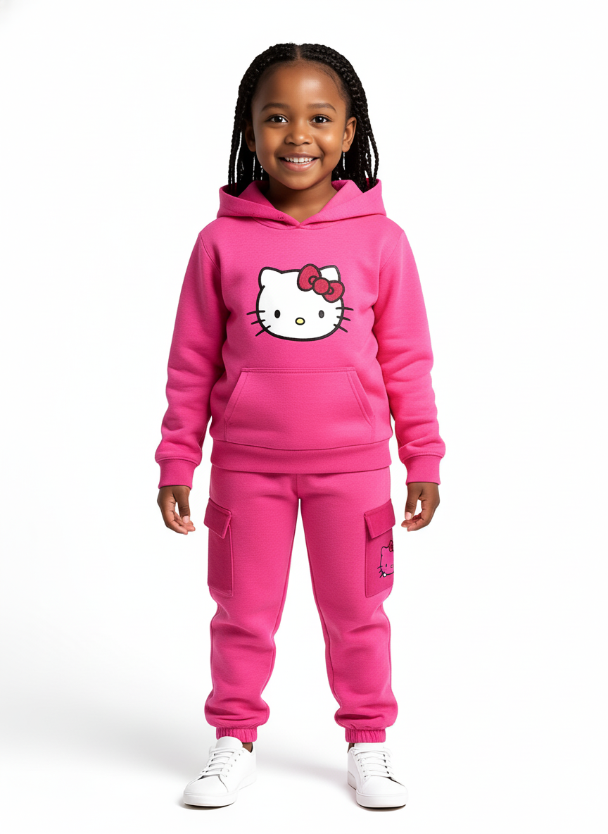 High Quality Hello Kitty Kids Tracksuit  | Grey, Pink & Purple | Age: 12M–12Y