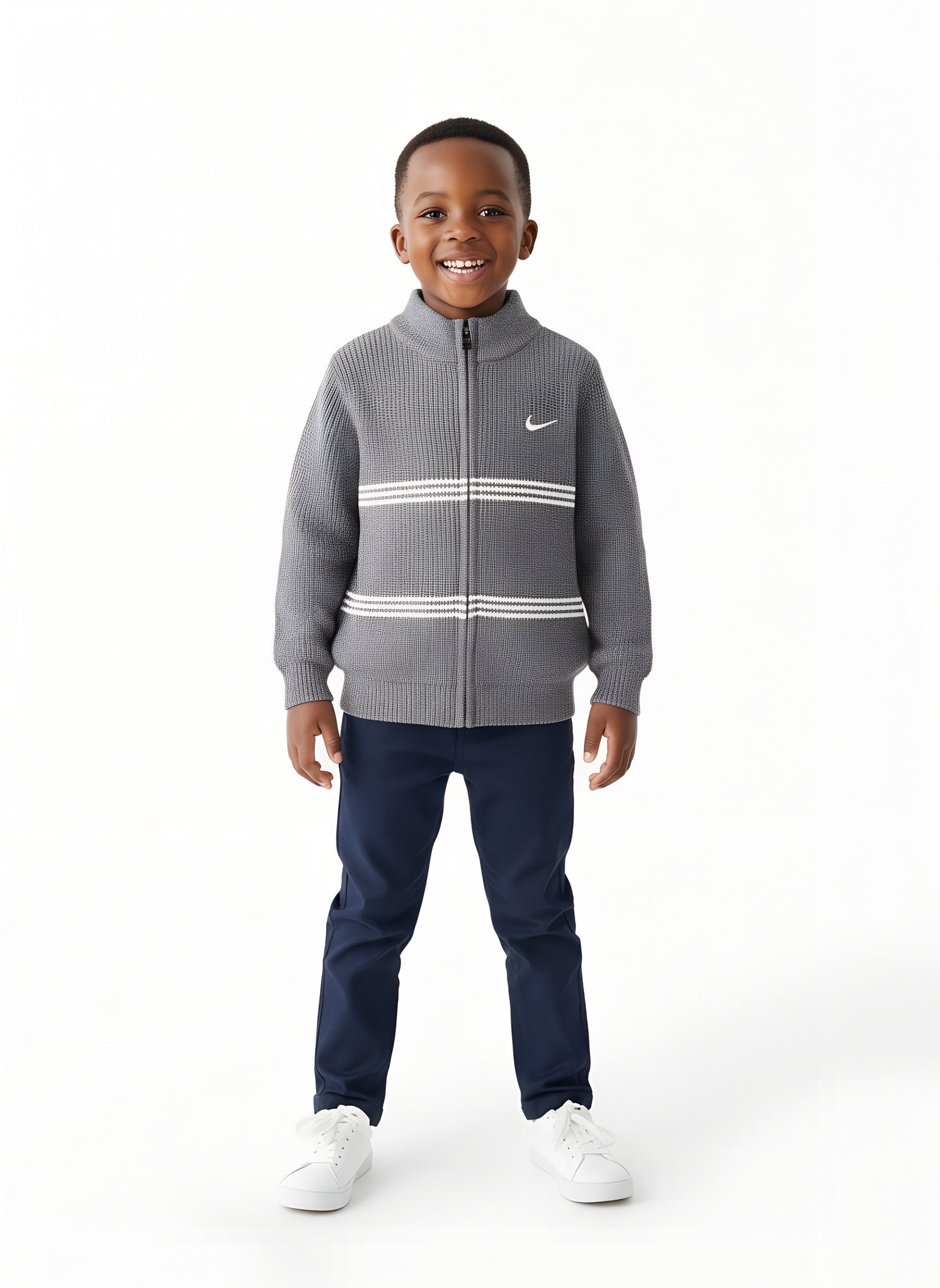 High Quality Boys’ Knitted Nike Sweaters with White Stripes | Sizes 150–180 | Black, Grey, Brown