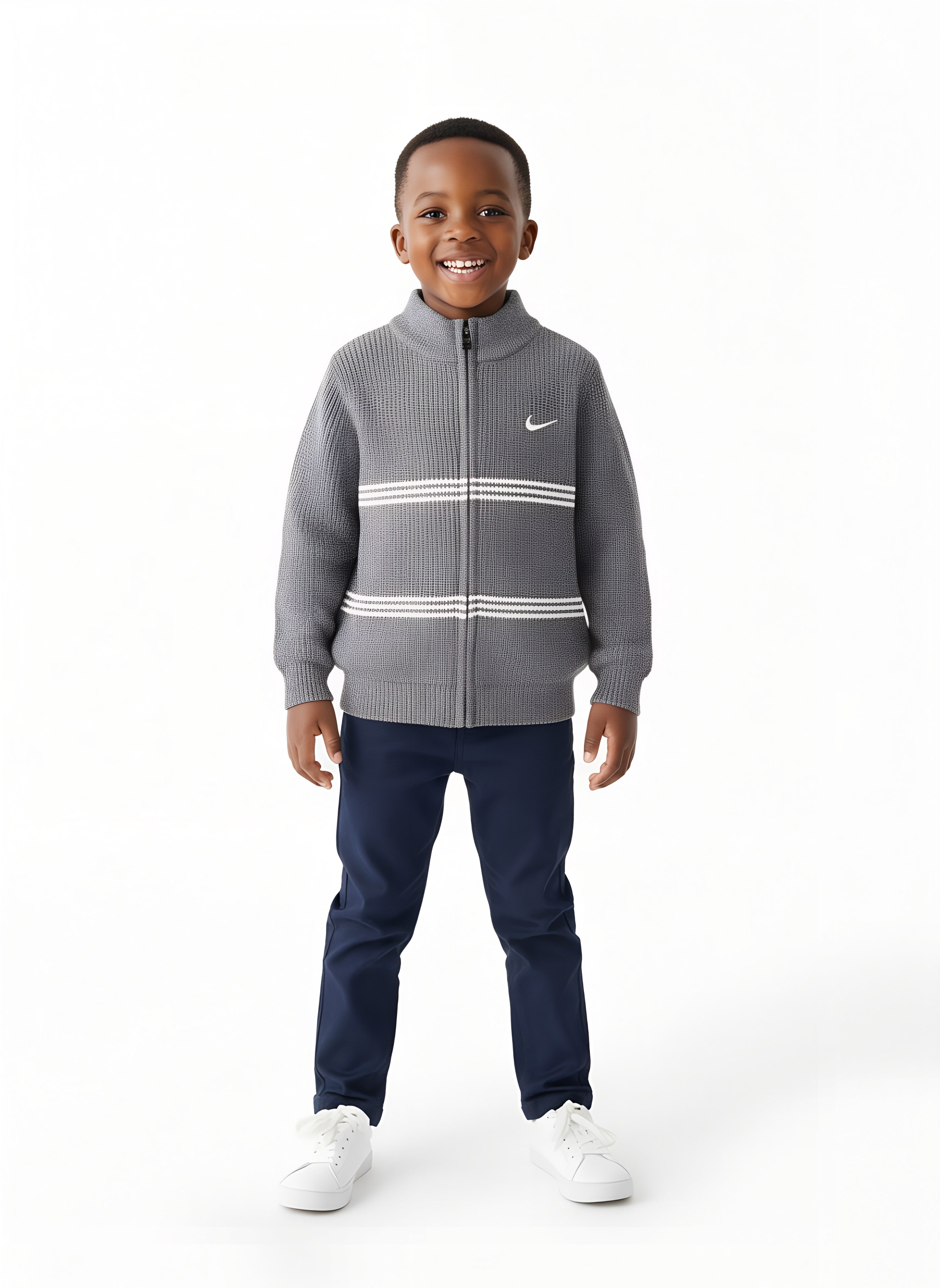 High Quality Boys’ Knitted Nike Sweaters with White Stripes | Sizes 150–180 | Black, Grey, Brown