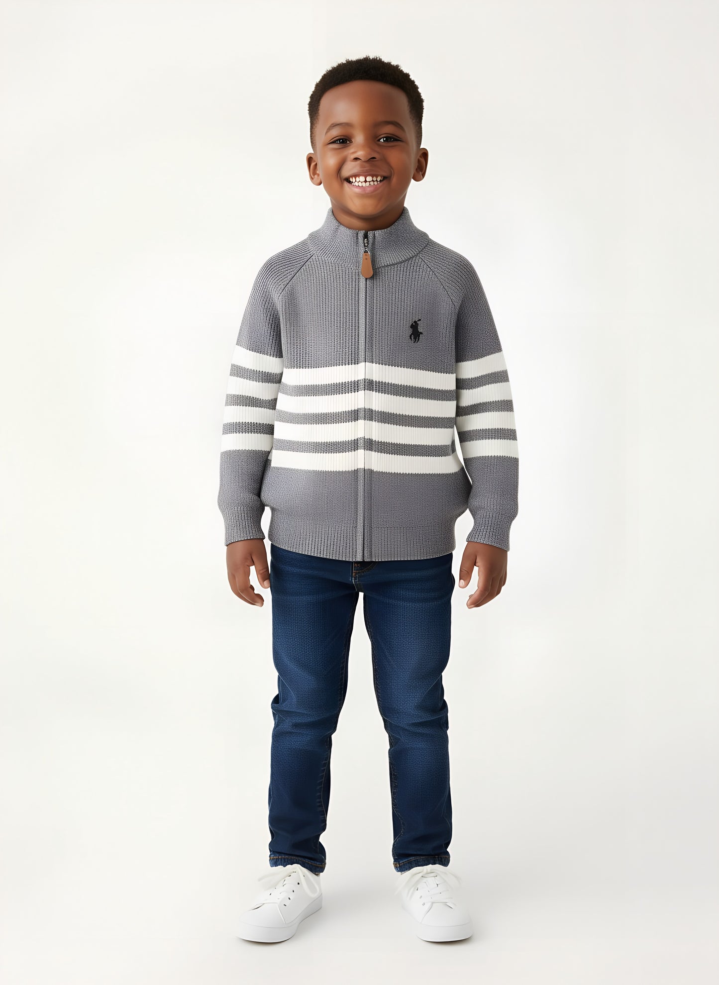 Kids High Quality Polo Sweaters with Stripes | Sizes 110–150 | Colors Red, Grey, Black, Cream, Brown
