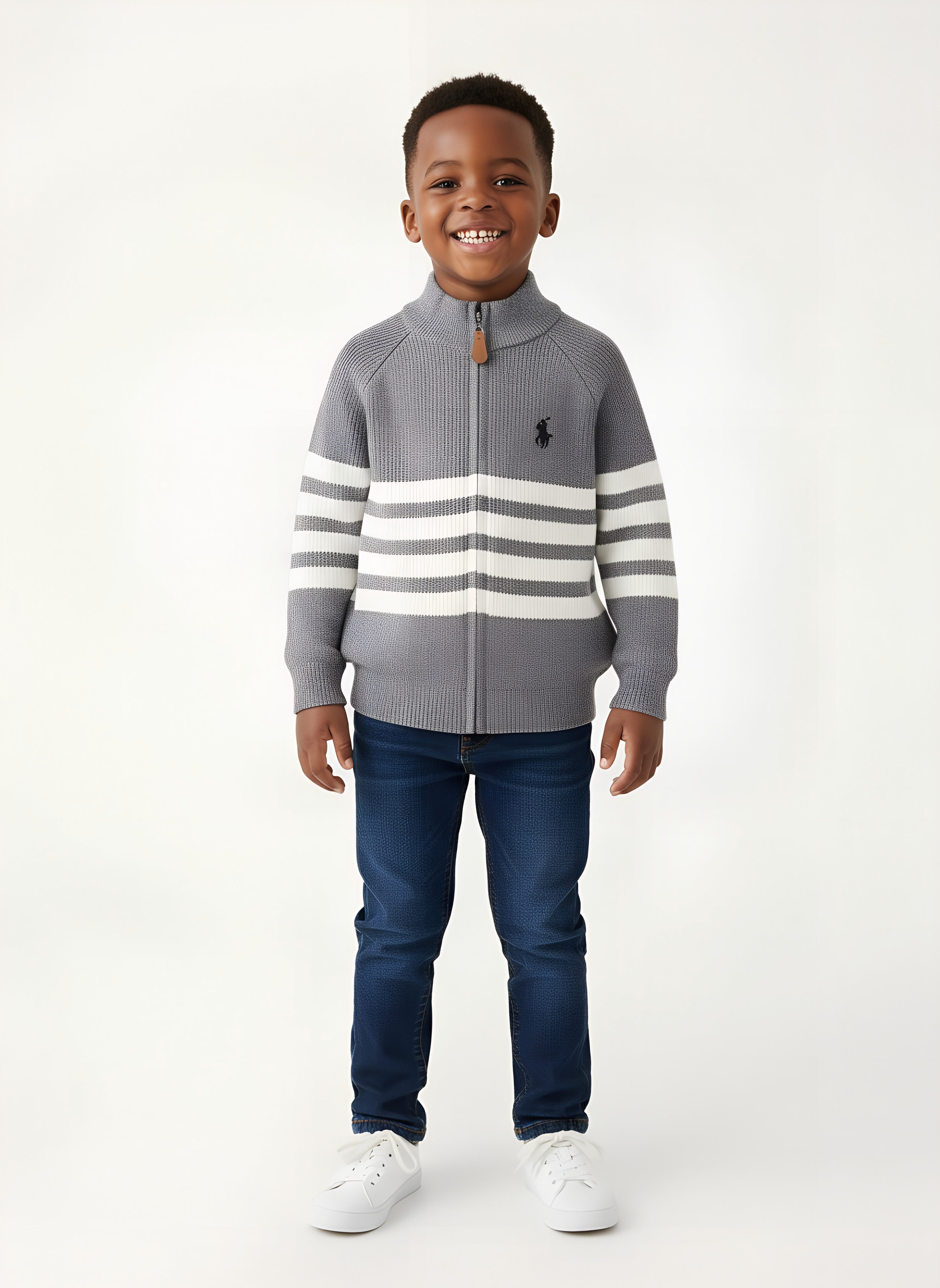 Kids High Quality Polo Sweaters with Stripes | Sizes 110–150 | Colors Red, Grey, Black, Cream, Brown