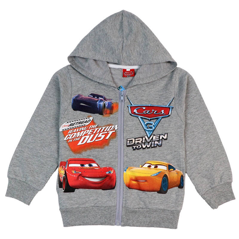 Grey cars themed boys jacket front side