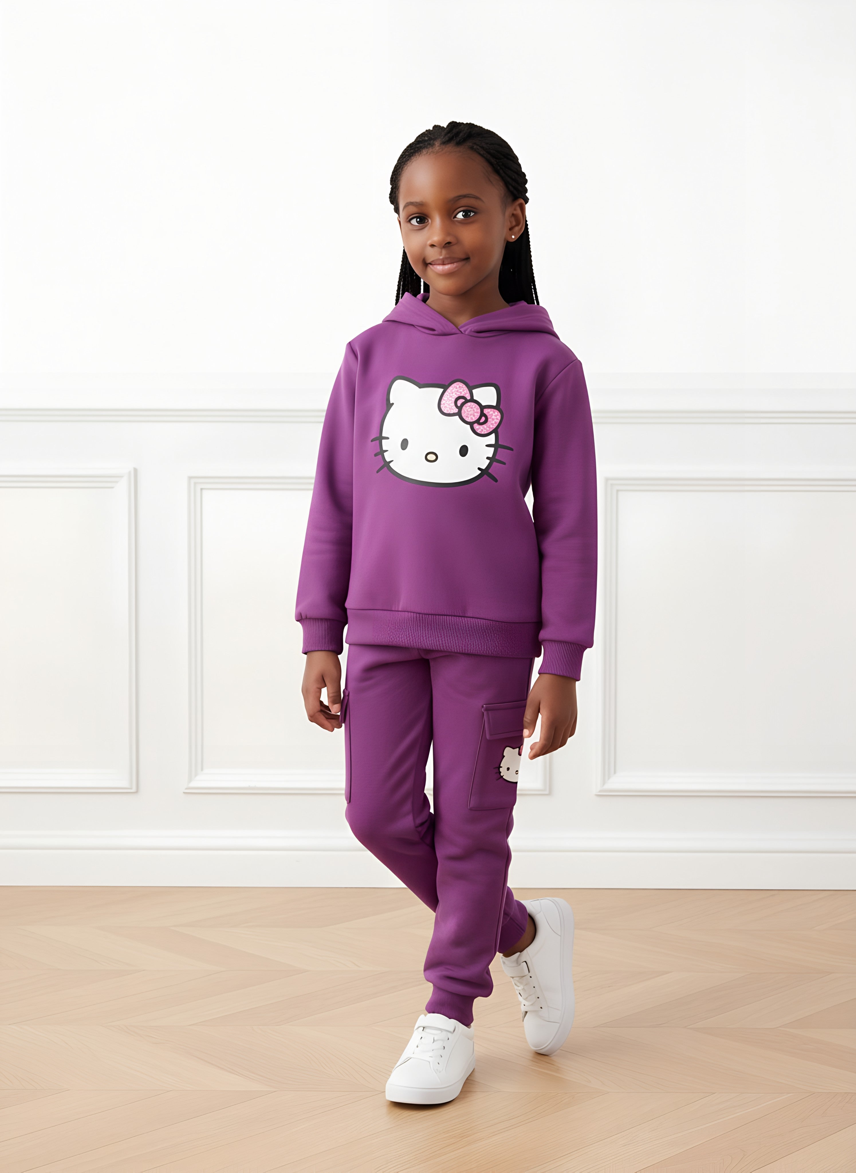 High Quality Hello Kitty Kids Tracksuit  | Grey, Pink & Purple | Age: 12M–12Y