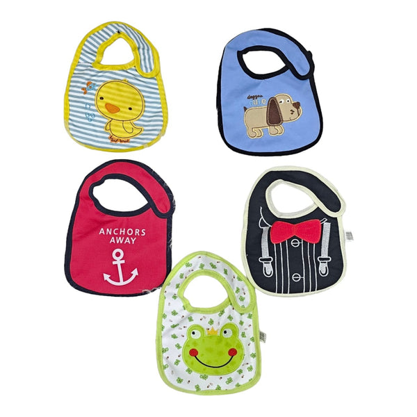Anchors & Teddy Themed Boys Baby Bibs Set of 5 | Soft & Wipeable Cotton Blend