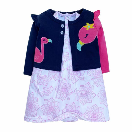 Girls two piece pink and navy dress