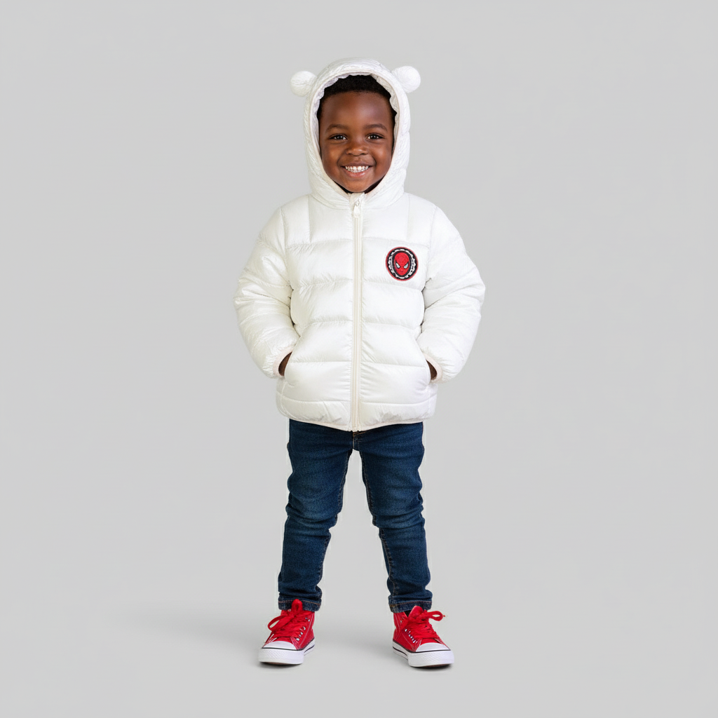 Boys’ Spiderman Off-White Puff Jacket | Size 80 | Warm Winter Wear