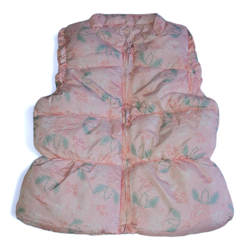 Sleeveless Flowered Kids Puff Jacket