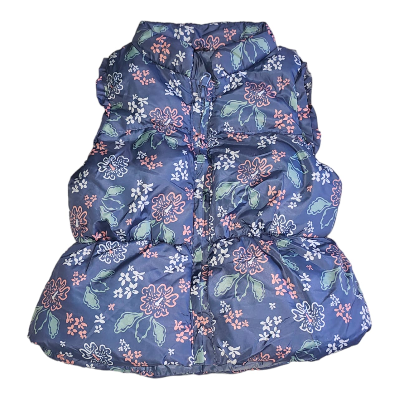 Sleeveless Flowered Kids Puff Jacket