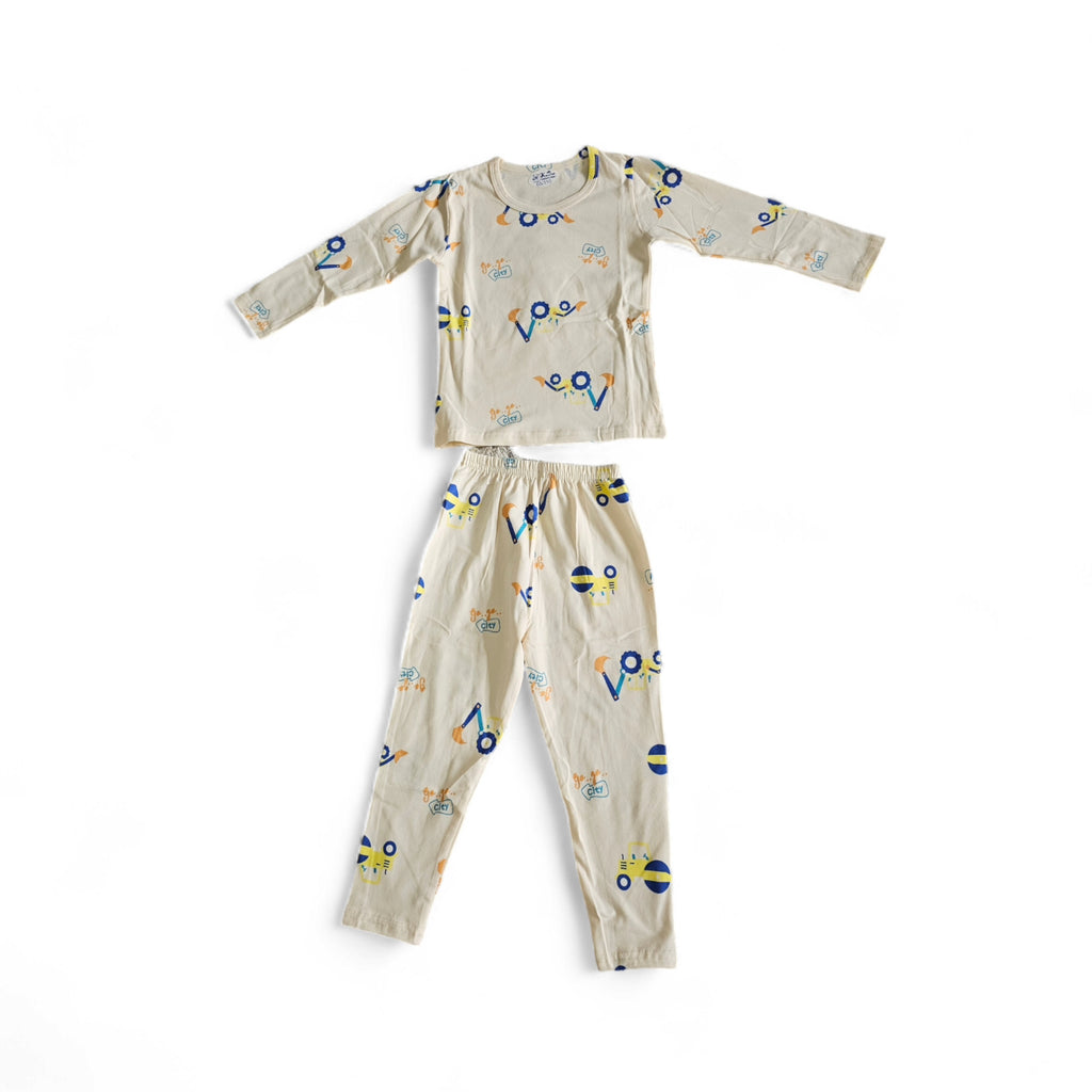 Tractor Cream Kids Pajamas