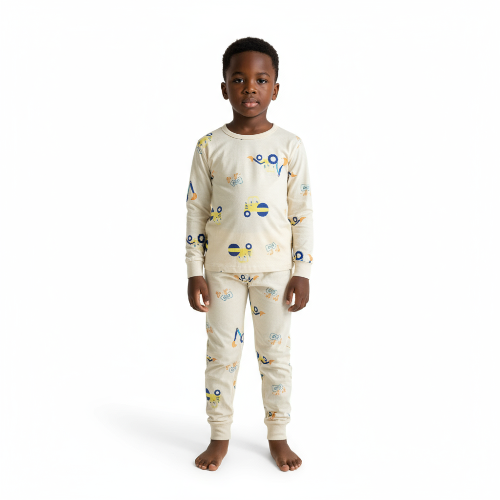 Tractor Cream Pajamas for Kids | Size: 55 | Cozy & Fun Sleepwear
