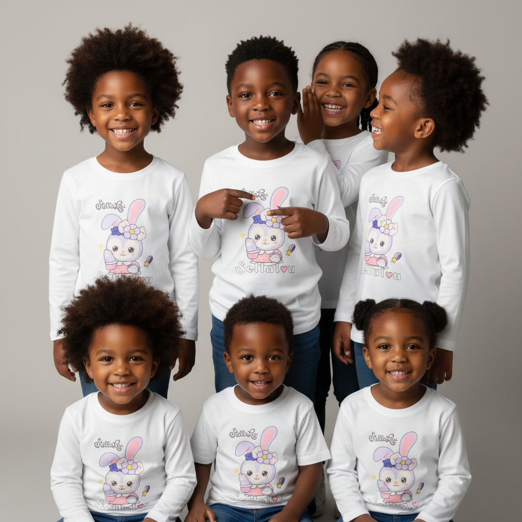 White Stella Lou Long-Sleeve Girls Shirt | Ages 3–6 | Cotton Comfort