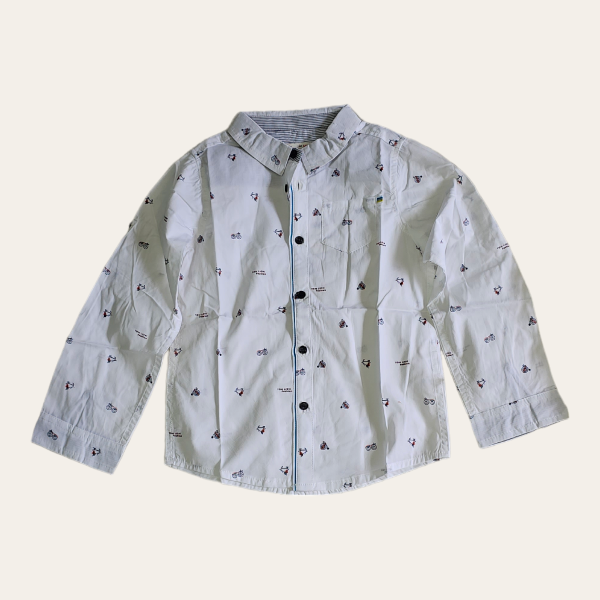 White Patterned Long Sleeve Boys Shirt